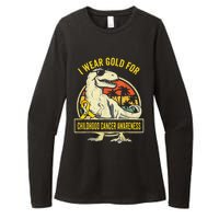 I Wear Gold For Childhood Cancer Awareness Dinosaur Womens CVC Long Sleeve Shirt