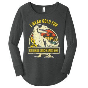 I Wear Gold For Childhood Cancer Awareness Dinosaur Women's Perfect Tri Tunic Long Sleeve Shirt