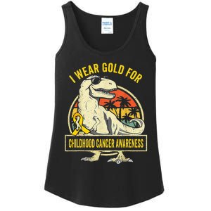 I Wear Gold For Childhood Cancer Awareness Dinosaur Ladies Essential Tank