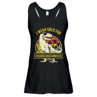 I Wear Gold For Childhood Cancer Awareness Dinosaur Ladies Essential Flowy Tank