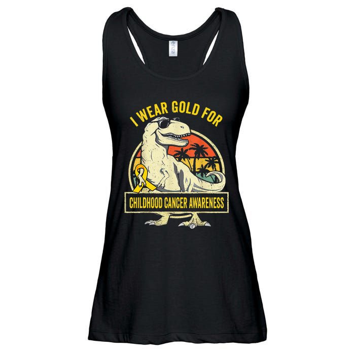 I Wear Gold For Childhood Cancer Awareness Dinosaur Ladies Essential Flowy Tank