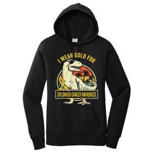 I Wear Gold For Childhood Cancer Awareness Dinosaur Women's Pullover Hoodie