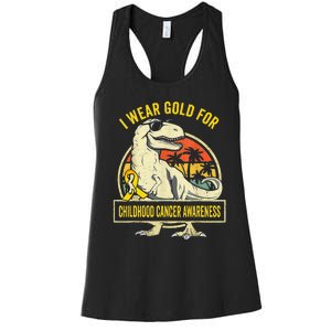 I Wear Gold For Childhood Cancer Awareness Dinosaur Women's Racerback Tank