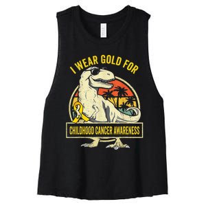 I Wear Gold For Childhood Cancer Awareness Dinosaur Women's Racerback Cropped Tank