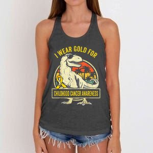 I Wear Gold For Childhood Cancer Awareness Dinosaur Women's Knotted Racerback Tank