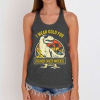 I Wear Gold For Childhood Cancer Awareness Dinosaur Women's Knotted Racerback Tank