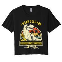 I Wear Gold For Childhood Cancer Awareness Dinosaur Women's Crop Top Tee