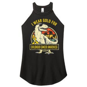 I Wear Gold For Childhood Cancer Awareness Dinosaur Women's Perfect Tri Rocker Tank