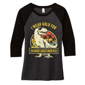 I Wear Gold For Childhood Cancer Awareness Dinosaur Women's Tri-Blend 3/4-Sleeve Raglan Shirt