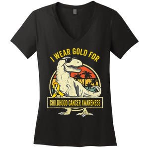 I Wear Gold For Childhood Cancer Awareness Dinosaur Women's V-Neck T-Shirt