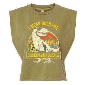 I Wear Gold For Childhood Cancer Awareness Dinosaur Garment-Dyed Women's Muscle Tee