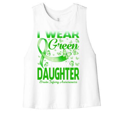 I Wear Green For My Daughter Brain Injury Awareness Gift Women's Racerback Cropped Tank