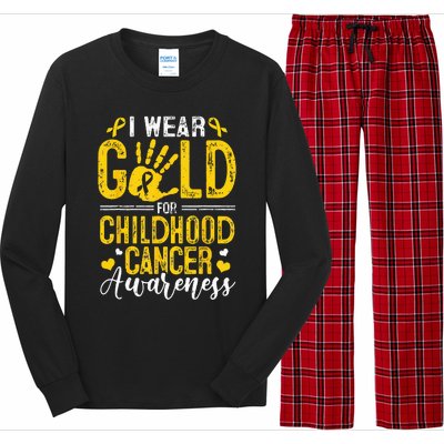 I Wear Gold For Childhood Cancer Awareness Golden Ribbon Long Sleeve Pajama Set