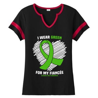 I Wear Green For My Fiancee Cerebral Palsy Awareness Cute Gift Ladies Halftime Notch Neck Tee