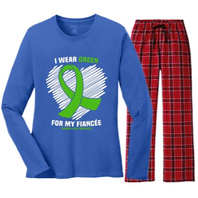 I Wear Green For My Fiancee Cerebral Palsy Awareness Cute Gift Women's Long Sleeve Flannel Pajama Set 