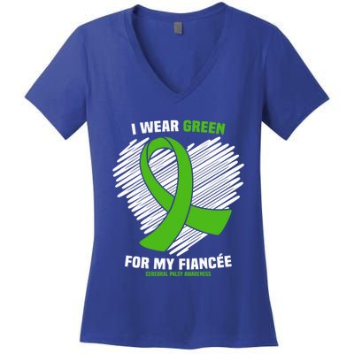 I Wear Green For My Fiancee Cerebral Palsy Awareness Cute Gift Women's V-Neck T-Shirt