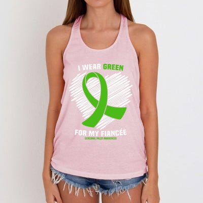 I Wear Green For My Fiancee Cerebral Palsy Awareness Cute Gift Women's Knotted Racerback Tank