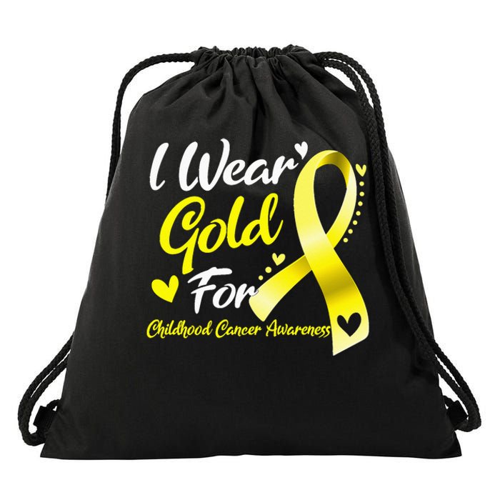 I Wear Gold For Childhood Cancer Awareness Drawstring Bag