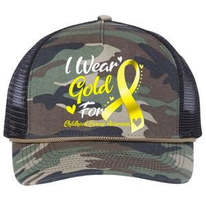 I Wear Gold For Childhood Cancer Awareness Retro Rope Trucker Hat Cap