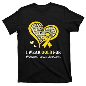 I Wear Gold For Childhood Cancer Hope And Support Cute Heart T-Shirt