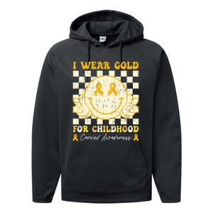 I Wear Gold For Childhood Cancer Awareness Smile Face Performance Fleece Hoodie