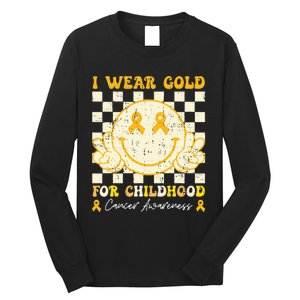 I Wear Gold For Childhood Cancer Awareness Smile Face Long Sleeve Shirt