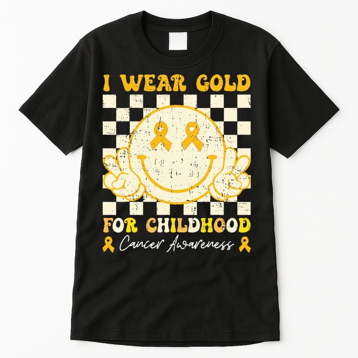 I Wear Gold For Childhood Cancer Awareness Smile Face Tall T-Shirt