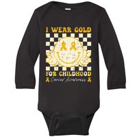 I Wear Gold For Childhood Cancer Awareness Smile Face Baby Long Sleeve Bodysuit