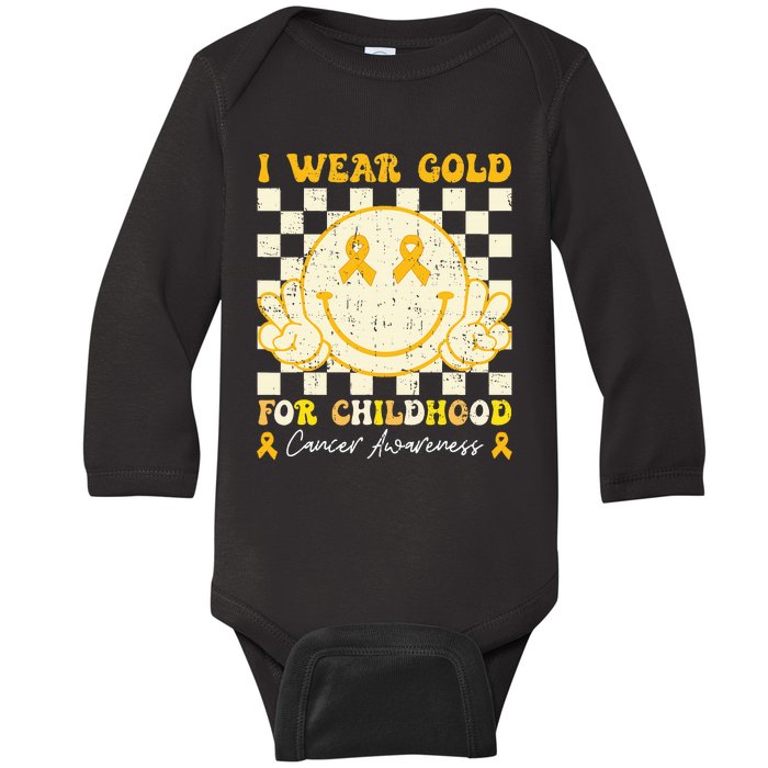 I Wear Gold For Childhood Cancer Awareness Smile Face Baby Long Sleeve Bodysuit