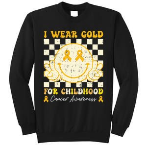 I Wear Gold For Childhood Cancer Awareness Smile Face Tall Sweatshirt