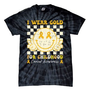 I Wear Gold For Childhood Cancer Awareness Smile Face Tie-Dye T-Shirt