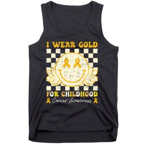 I Wear Gold For Childhood Cancer Awareness Smile Face Tank Top