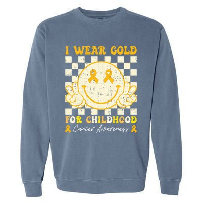 I Wear Gold For Childhood Cancer Awareness Smile Face Garment-Dyed Sweatshirt