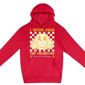 I Wear Gold For Childhood Cancer Awareness Smile Face Premium Pullover Hoodie