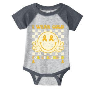 I Wear Gold For Childhood Cancer Awareness Smile Face Infant Baby Jersey Bodysuit