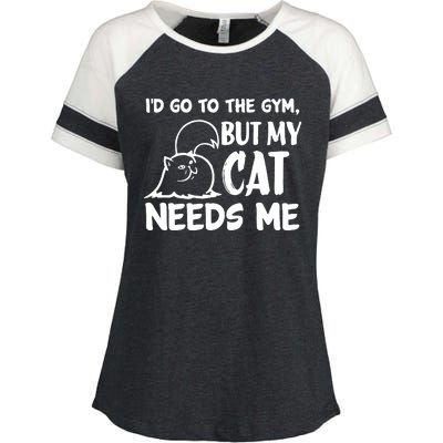 I Would Go To The Gym But My Cat Needs Me Cat Enza Ladies Jersey Colorblock Tee