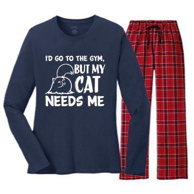 I Would Go To The Gym But My Cat Needs Me Cat Women's Long Sleeve Flannel Pajama Set 