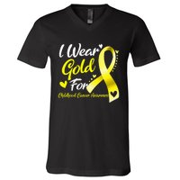 I Wear Gold For Childhood Cancer Awareness V-Neck T-Shirt