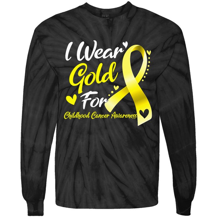 I Wear Gold For Childhood Cancer Awareness Tie-Dye Long Sleeve Shirt