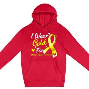 I Wear Gold For Childhood Cancer Awareness Premium Pullover Hoodie