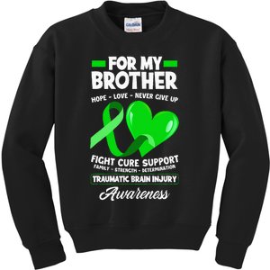 I Wear Green For My Brother TBI Brain Injury Awareness Kids Sweatshirt