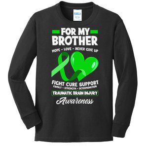 I Wear Green For My Brother TBI Brain Injury Awareness Kids Long Sleeve Shirt