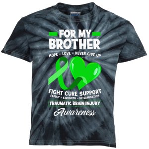 I Wear Green For My Brother TBI Brain Injury Awareness Kids Tie-Dye T-Shirt