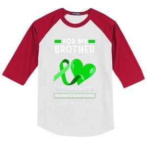 I Wear Green For My Brother TBI Brain Injury Awareness Kids Colorblock Raglan Jersey