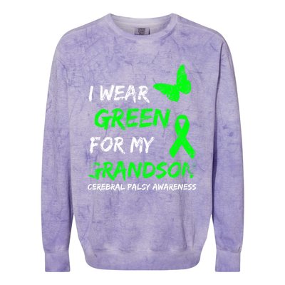 I Wear Green For My Grandson Cerebral Palsy Ribbon Gift Colorblast Crewneck Sweatshirt