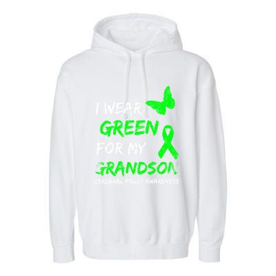 I Wear Green For My Grandson Cerebral Palsy Ribbon Gift Garment-Dyed Fleece Hoodie