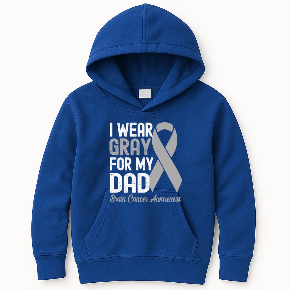 I Wear Gray For My Dad Brain Cancer Awareness Gift Kids Hoodie