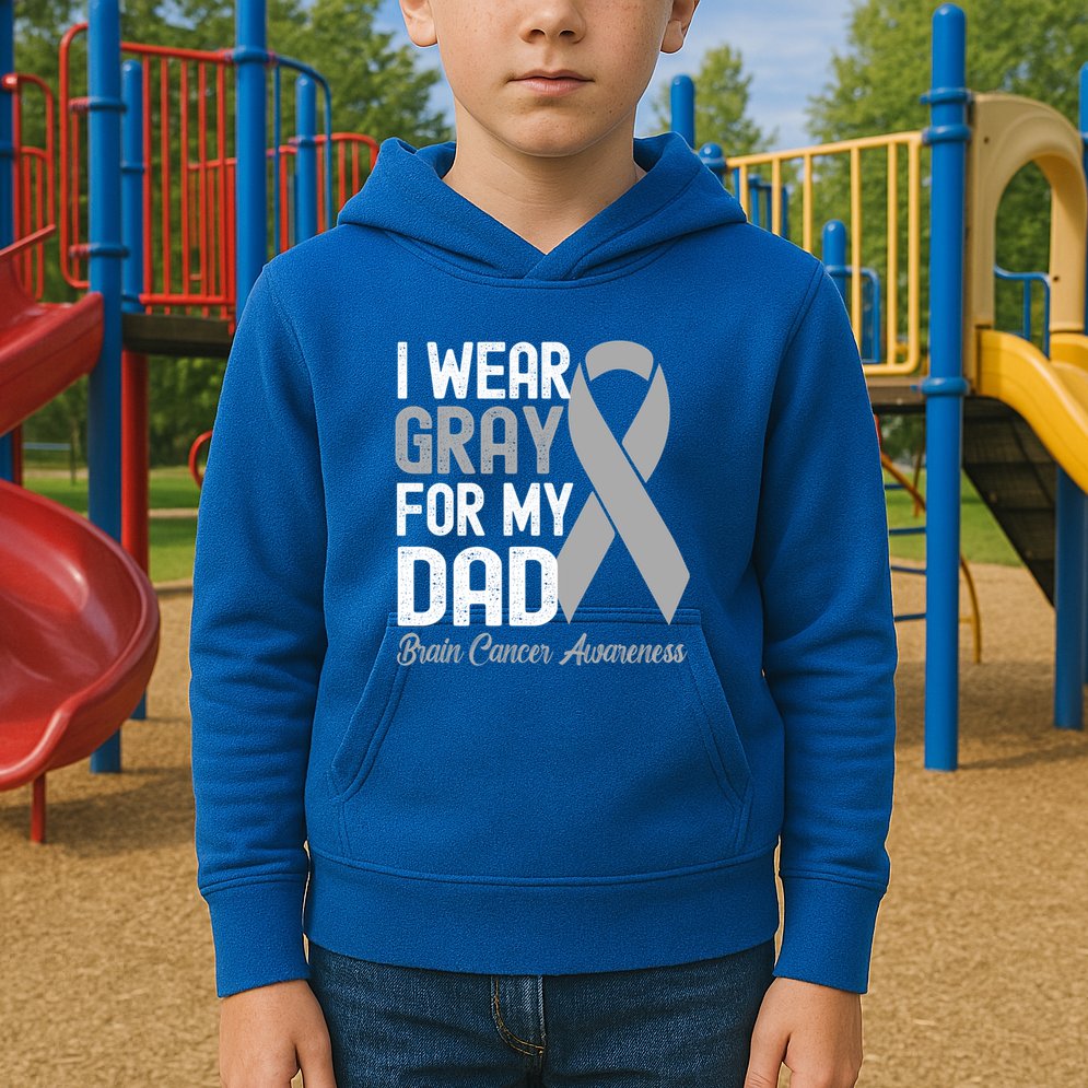 I Wear Gray For My Dad Brain Cancer Awareness Gift Kids Hoodie