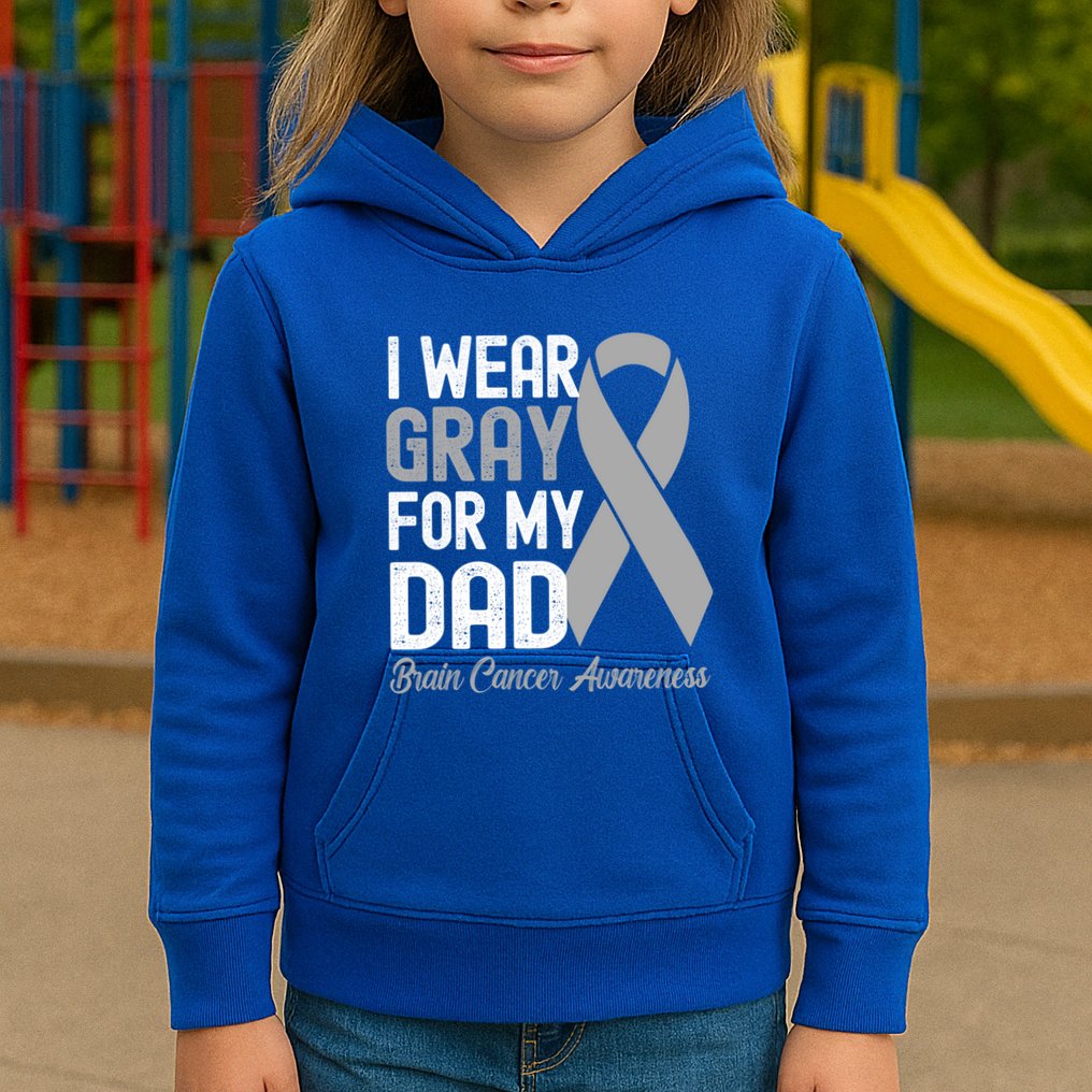 I Wear Gray For My Dad Brain Cancer Awareness Gift Kids Hoodie