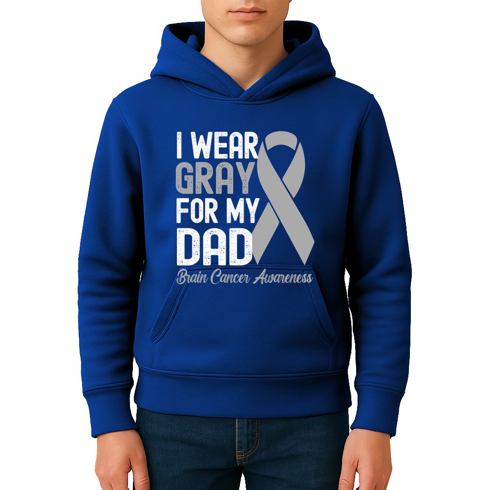 I Wear Gray For My Dad Brain Cancer Awareness Gift Kids Hoodie